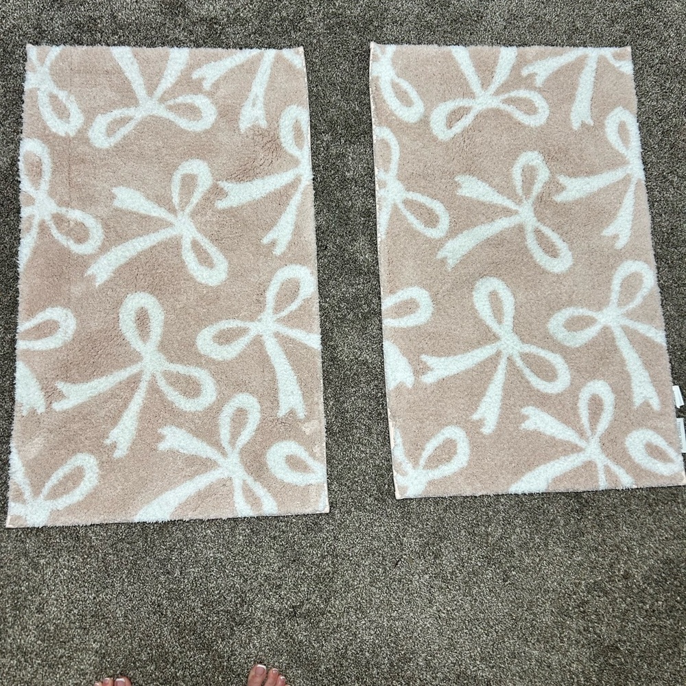 White and Pink Floral Bath Mats